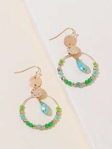 1 Pair Women's Bohemian Style Vintage Tassel Beaded Round Earrings (Bead Color Random) - Green-e043 - View 3