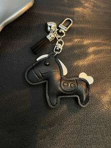 Yogodlns Accesorio de llavero con cadena de cuero sintético, gancho metálico y flecos ondulantes, decoración de llavero con encanto de cuero animal de caballo, llavero de poni de dibujos animados lindo de cuero sintético, decoración de bolso de diseñador de lujo - Multicolor - Ver 5