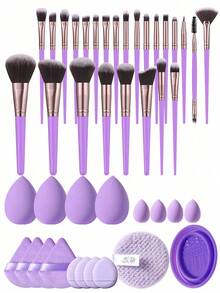 43件套化妆工具套装，包含：25支化妆刷套装+4个化妆海绵+4个迷你化妆海绵+4个三角粉扑+4个迷你气垫粉扑+1个洁面海绵+1个化妆刷清洁工具，一应俱全，新手友好 | 方便携带，送礼佳品 | 新手/女性的完美之选 - 彩色 - 查看 12