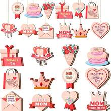 36件母亲节木质挂饰，“母亲节快乐”木质装饰品，感恩节木质挂件，母亲节木质吊坠装饰，女士生日派对树装饰（甜美风格）。这些木质挂饰背面空白，方便您DIY；您可以在上面绘画或写下您的祝福。它们是精美的室内外装饰，是送给家人的理想节日礼物。 - 查看 10