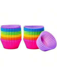 12/24pcs Silicone Round Cake Mold, Muffin Cup Baking Mold, Kitchen Baking Tool, DIY Cake Decorating Tool - Multicolor - View 8