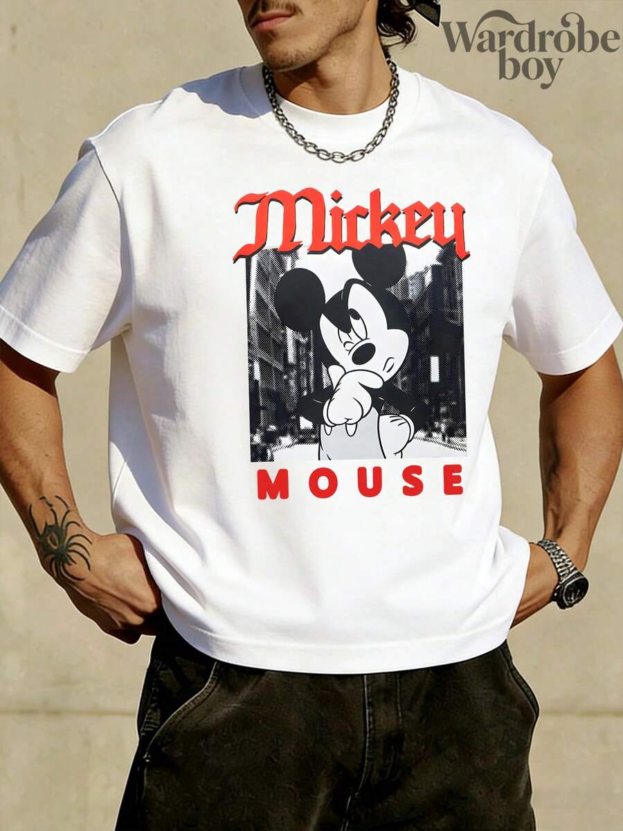 Disney Printed T-Shirt,Disney Mickey Mouse  Print T-Shirt, Unisex,High-Quality Pure Cotton T-Shirt,Suitable For All Seasons, Comfortable And Breathable| Exquisite Design | The Best Choice For Giving Gifts - trắng - Xem 1