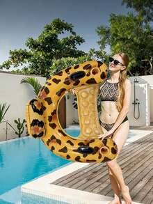 1pc U-Shaped Inflatable Lounger, U-Shaped Design, Leopard And Cow Print Elements, With Cup Holder, PVC Material, Suitable For Pool, Theme Party, Water, Beach, Inflatable Float, Inflatable Resting Seat, Inflator Pump Needs To Be Purchased Separately - Cow-print Leopard U-shaped Recliner - View 5