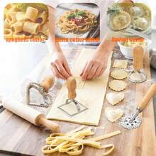 Rotary Pasta Drying Rack,Detachable Wood Pasta Rack With Pasta Molds & Stamps Ravioli With Pasta Cutter Wheel (4 Pcs),Spaghetti Pasta Dryer Rack Collapsible Noodle Drying Rack Hanger Stand - View 8