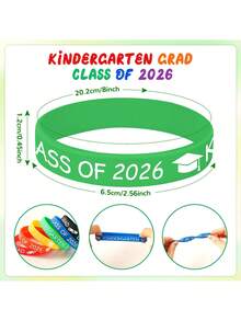 8pcs Class Of 2026 Silicone Bracelets – Reusable Graduation Wristbands With Fun Designs (Stars, Diploma, Cap & More) Glow At Night For Events, Parties, And Team Supplies – White/Red/Black/Multicolor Options - View 3