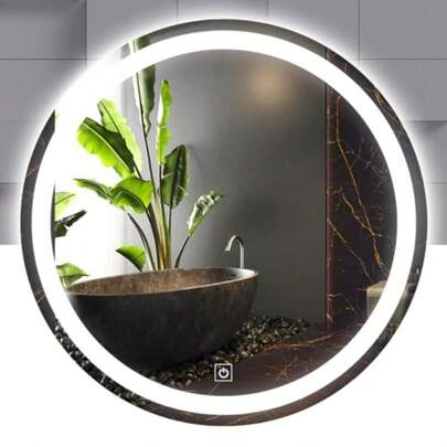 EspejoRaganet Espejo Redondo con Luz LED 3 Tonos de Luz Fría Cálida Neutra Atenuable Interruptor Táctil Montaje en Pared para Baño o Tocador 60 cm