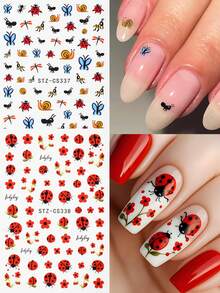 2pcs Cute Ladybug, Ant, Snail Mini Insect Nail Art Stickers, Colorful Cartoon , Butterflies, Dragonflies Nail Decals For DIY Manicure, Spring/Summer - Multicolor - View 3