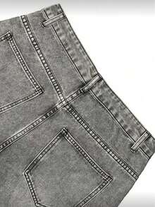 Y2K Retro Style Men's Grey Washed Loose Wide Leg Casual Jeans, Straight Loose Fit Denim Pants, Great Gift For Husband Or Boyfriend - 灰色 - 查看 5