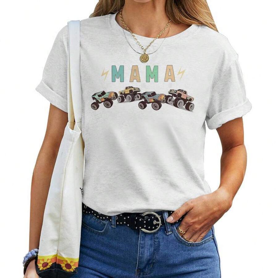 Camión de mamá, camión monstruo son mi mermelada. Camiseta para mujeres amantes de los camiones - Blanco - Ver 1