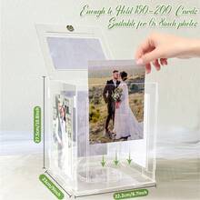 Rotating Acrylic Wedding Card Box With Photo Frame - 11" Clear Money Gift Holder With Lock For Reception, Baby Shower, Graduation Party Decor (9.1x8.7x11 In) - 丙烯酸纖維 - 查看 3