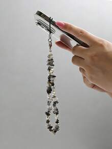 Crushed Stone 1pc Natural Stone Beaded Phone Lanyard New Arrival Pearl Fashion Cross-Border Crystal Agate Raw Stone Phone Charm Birthday Gift Spring - Multicolor - View 2