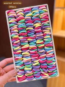 300pcs Colorful Elastic Hair Ties, Hair Accessories For Girls - 彩色 - 查看 5