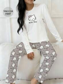 SANRIO 1件Hello Kitty三丽鸥女士睡裤，可爱Y2K风格睡衣，家居服，三丽鸥卡通人物周边商品 - 灰色 - 查看 2