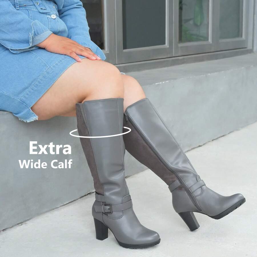 Women Wide Fit Boots & Booties - Grey - View 1