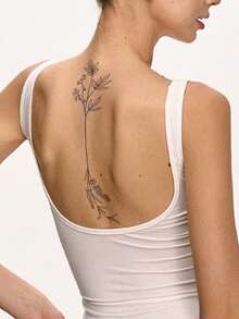 1pc Herbal Paper Lasting Temporary Tattoo, Fashionable Leaf Design Tattoo Sticker, Arm/Leg/Chest Waterproof Sweatproof Body Art Tattoo For Men & Women, Looks Real, & Easy To Apply, Lasts 7-14 Days - Blue - View 4
