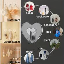 50pcs Heart-Shaped Wall Hooks, Transparent Heart-Shaped Hooks, No Drilling Required. Suitable For Bathroom, Kitchen, Glass Doors And Cabinets - Waterproof Key, Towel, Coat Hooks; Practical Top Hooks; Multi-Functional Storage Rack Hooks, Practical Hooks - one-size - View 9