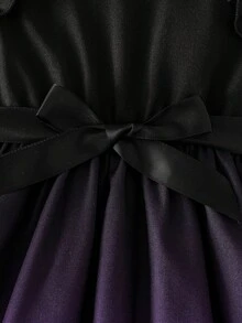 Girls' Ombre Purple Dress, Black Cap Sleeve With Ruffle Hem + Polyester Bow Tie, Birthday Party & Performance Dress - Multicolor - View 5