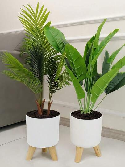 Round Planter Pot With Automatic Watering And Drainage System, Wooden Legs, Suitable For Potted Plants, Modern Home Decor