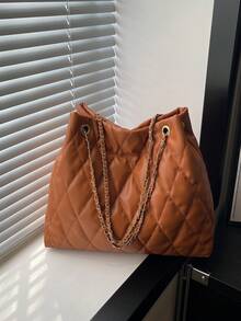 大容量时尚手提包，绗缝刺绣设计，柔软链条肩背/斜挎包，适合女性 - 彩色 - 查看 16