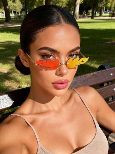1pc Women Personality Fire Design Pink Fashion Glasses Rimless Fashion Y2K Glasses For Wedding Party Halloween Musical Festival Daily Life Clothing Accessories.