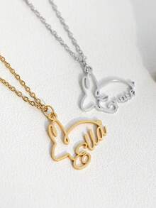 Customized Rabbit Name Necklace, Hollow Rabbit Cute Design Clavicle Chain, Gift For Girlfriend, Bestfriend, Valentine's Day, Ramadan, Back To School, Graduation, Mother's Day, Wedding, Anniversary, Holiday, Jewelry Gift, Zinc Alloy - Multicolor - View 9