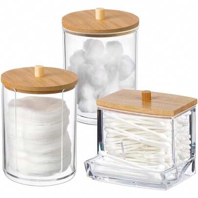1pc/3pcs Cotton Swab Bathroom Transparent Plastic Storage Box, For Cotton Swabs, Makeup Pads, Round Pads, Toothpicks - Small Transparent Plastic Jar Pill Bottle Set, Bathroom Essentials Decor, Vanity Cosmetic Storage Box