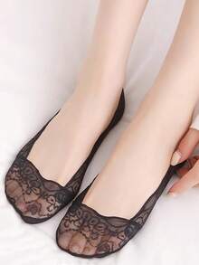 1/5/10 双装时尚女士夏季蕾丝防滑隐形短袜 - 彩色 - 查看 4