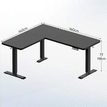 Devoko Height-Adjustable Desk, L-Shaped, 160 X 140 / 190 X 155 Cm, Electrically Height-Adjustable, Corner Desk, Ergonomic Sit-Stand Desk, Computer Desk (White/Black/Brown Look) - màu đen - Xem 9