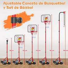 Canasta de baloncesto y juego de béisbol ajustables para niños (125-181 cm), cuatro modos de juego, base estabilizadora que se puede llenar con agua, apto para actividades de baloncesto para niños de 2 a 12 años. - Negro - Ver 10