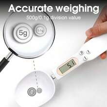 1 pieza Cuchara medidora electrónica, báscula de cocina compacta para el hogar, pantalla LED portátil, capacidad y precisión de 0.1g-500g, adecuada para medir comida para mascotas, té, leche y leche en polvo, calibración de tara/cero con un solo toque, cabeza de cuchara y gancho desmontables, bloqueo automático, conversión de múltiples unidades (G/Oz/Lb), accesorio de cocina, adecuado para cocinar, hornear y control de porciones (Batería CR2032 no incluida) - Multicolor - Ver 7