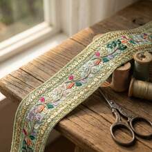 1/5 Yard Luxury Floral Embroidered Lace Trim With Gold Sequins, Vintage Mesh Ribbon Suitable For Dress Neckline, Headband, DIY Sewing, Curtain Decor, Wedding Dress, Gift Wrapping, And Beginner Sewing - Multicolor - View 2