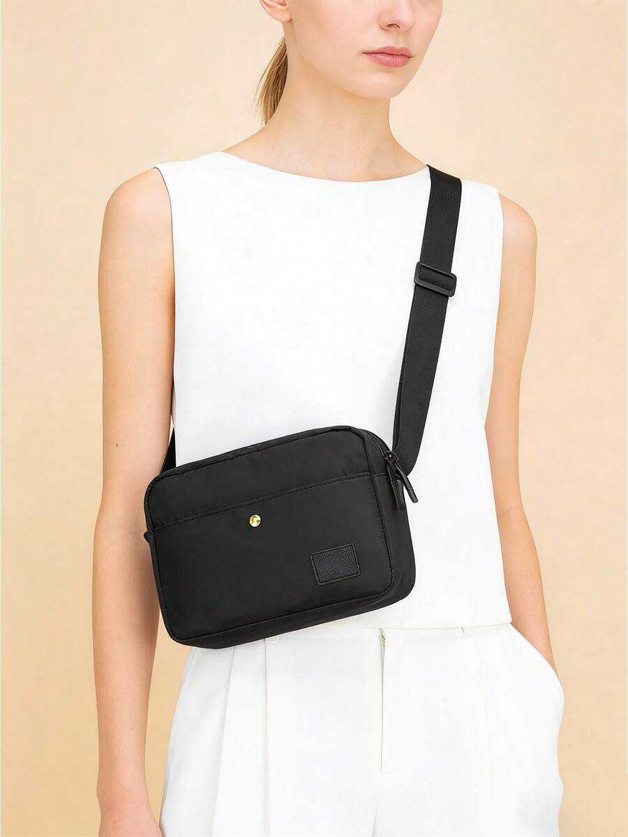 黑色时尚斜挎包，尼龙材质，拉链封口——休闲外出、旅行和通勤的理想之选 - 黑色 - 查看 1