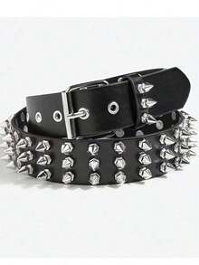 Halloween Studded Belt, PU Punk Spiked Leather Belt, Versatile Metal Handmade Accessory, Suitable For Heavy Metal Autumn-Winter Accessories,Suitable For Teens, Youth,Men,Casual, Outdoor, Athletic, Vacation, Graduation Gifts, Birthday, Daily Wear - 黑色 - 查看 12