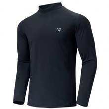 Men's Thermal T-Shirt With High Neck, UV Sun Protection, Second Skin, Long Sleeves - 黑色 - 查看 6