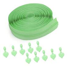 177 cm Cerniera a catena + 10 pezzi di cursori di cerniera coordinati, cursori di cerniera a forma di cuore solido, cerniera in nylon n. 3 nei colori macaron, adatti per borse, zaini, portafogli, tessuti per la casa, sostituzione per cucire e fai da te - #3 Nylon + Cuore - Visualizzare 15