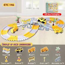 Juguete de pista de construcción de bloques DIY para niños, juego de coche eléctrico de ingeniería de pista de juguete, rompecabezas de juguete adecuado para cumpleaños, Halloween, Navidad y regalos de Año Nuevo de los niños - Multicolor - Ver 12