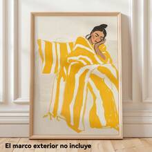 1 pieza de arte en lienzo que presenta un diseño retro de confort dorado para mujeres, junto con un estampado moderno de manta a rayas - Ideal para decoración minimalista, perfecto para salas de estar y dormitorios, es un excelente regalo de inauguración de casa, y viene - negro - Ver 2