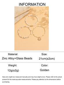 Set de 3 piezas Tobillera de estilo bohemio con aleación metálica, cuentas de vidrio y estrella de mar de múltiples capas, accesorio de joyería de moda para mujer, adecuado para uso diario, playa, fiesta y festival de música - Dorado - Ver 5