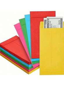 100pcs/Pack Random Color Self-Seal Colored Envelopes, For Cash, Paychecks, Saving, Coins, Currency, Letters - Standard Model - View 1