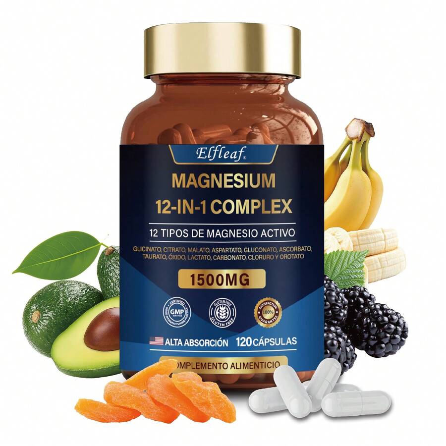 GWYNNE Elfleaf 12 In 1 Magnesio Complex 120 Cápsulas|citrato De Magnesio Polvo,glicinato De Magnesio,gluconato De Magnesio Y Óxido De Magnesio Y Más| / Magnesio Chelate-1500mg Magnesium - 120 unidades - Ver 1