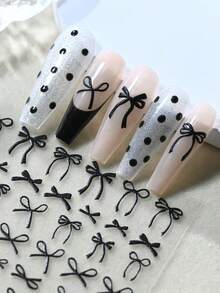 1个5D黑色蝴蝶结浮雕美甲贴纸，1张Y2K可爱蕾丝缎带结美甲贴纸，甜美美甲贴花，自粘美甲装饰，适合女性和女孩 - 黑色 - 查看 1