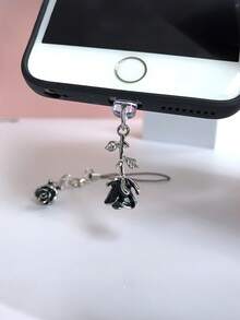 Enchufe antipolvo de aleación de rosa negra 3D con mosquetón y cuerda, accesorio multifuncional para teléfono, colgante para bolso, compatible con iPhone y puerto Tipo-C, regalo para amigos - Multicolor - Ver 3