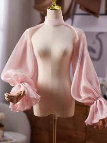 European & American Style Bridal Long Sleeve Shoulder Decor Chiffon Shawl, Versatile Accessory Wedding Dress - Black - View 6