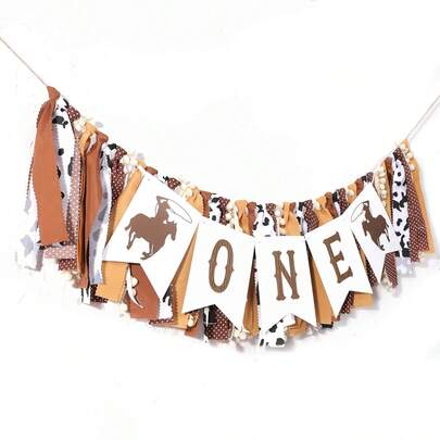 1 Set Brown Denim Rodeo High Chair Banner, Cowboy Theme 1st Birthday Party Decor, Cowboy Rodeo Birthday High Chair Banner, Western Style 1st Birthday Decoration