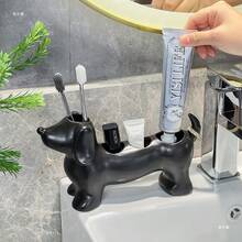 Giá đỡ bàn chải đánh răng điện hình chó Dachshund bằng gốm, phụ kiện trang trí phòng tắm dễ thương. - [Màu đen mờ] Giá đỡ bàn chải đánh răng hình chó Dachshund - Xem 5