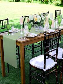 2pcs/5pcs/10pcs Sage Green Satin Table Runner, Long Silk Table Runner, Suitable For Wedding, Baby Shower, Bridal Shower, Hotel, Home, Party, Outdoor Event, Graduation, Birthday Party, Wedding Reception And More Occasions - Sage Green - View 2