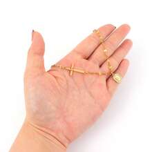 1件新款时尚方块字母十字架吊坠金色不锈钢唇链项链，女士款 - 金黃色 - 查看 3