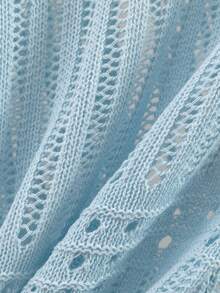 GIGOGOU Women's Lightweight Hollow Out Short Knit Cardigan, Long Sleeve, Breathable, Casual Shirt, Minimalist Design, Spring/Summer - Blue - View 8