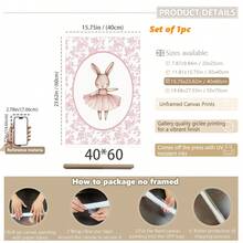 1幅帆布墙画，带框芭蕾舞兔装饰画，儿童房装饰画，中国风芭蕾舞兔图案装饰画，适用于游戏室、托儿所、幼儿园、男孩房、女孩房、儿童房海报、婴儿礼物 - 彩色 - 查看 12