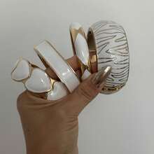 Retro Luxury High-End Geometric White Drip Oil Elastic Bangle Bracelet, Smooth Minimalist Design, Glossy Zinc Alloy Material, Suitable For Daily Wear, Weddings And Parties - White - View 7
